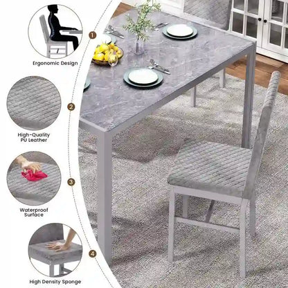 Grondin Modern Style 5-Piece Dining Room Table Set with Tempered Glass Tabletop and 4 Diamond Stitching PU Leather Dining Chairs