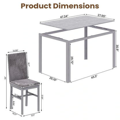 Grondin Modern Style 5-Piece Dining Room Table Set with Tempered Glass Tabletop and 4 Diamond Stitching PU Leather Dining Chairs