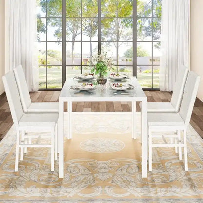 Grondin Modern Style 5-Piece Dining Room Table Set with Tempered Glass Tabletop and 4 Diamond Stitching PU Leather Dining Chairs