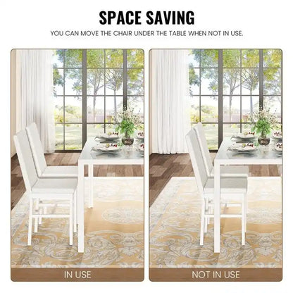 Grondin Modern Style 5-Piece Dining Room Table Set with Tempered Glass Tabletop and 4 Diamond Stitching PU Leather Dining Chairs