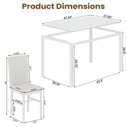 Grondin Modern Style 5-Piece Dining Room Table Set with Tempered Glass Tabletop and 4 Diamond Stitching PU Leather Dining Chairs