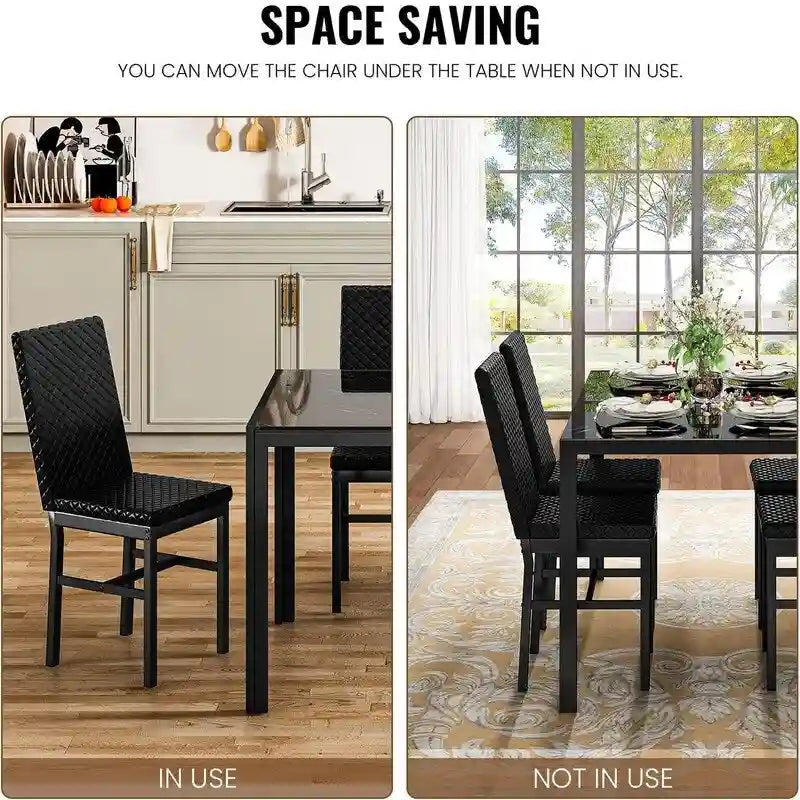 Grondin Modern Style 5-Piece Dining Room Table Set with Tempered Glass Tabletop and 4 Diamond Stitching PU Leather Dining Chairs