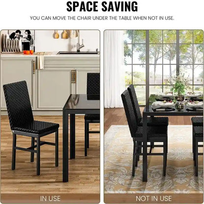 Grondin Modern Style 5-Piece Dining Room Table Set with Tempered Glass Tabletop and 4 Diamond Stitching PU Leather Dining Chairs