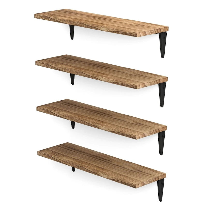 Wallniture Arras 17x6 Solid Wood Kitchen Shelves for Wall, Burned Finish, Set of 4