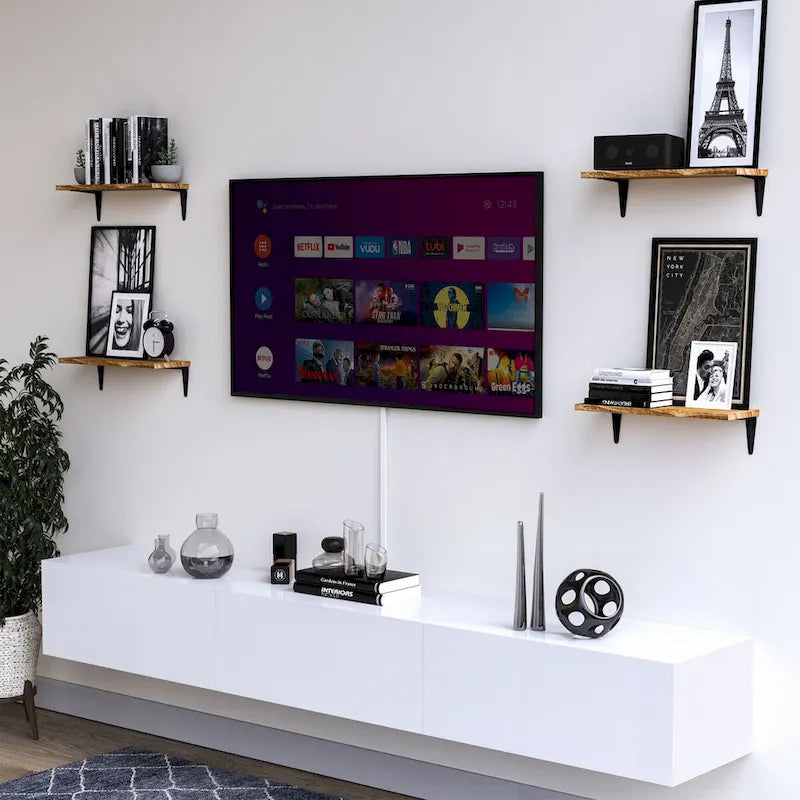 Wallniture Arras 17x6 Solid Wood Kitchen Shelves for Wall, Burned Finish, Set of 4