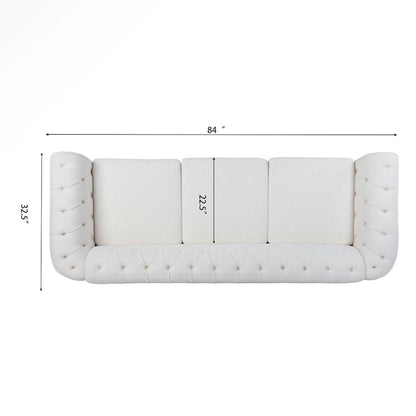 84 White Rolled Arm Chesterfield 3 Seater Sofa Couch