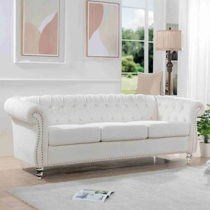 84 White Rolled Arm Chesterfield 3 Seater Sofa Couch