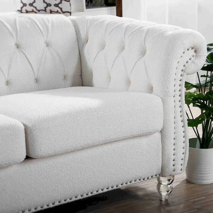 84 White Rolled Arm Chesterfield 3 Seater Sofa Couch