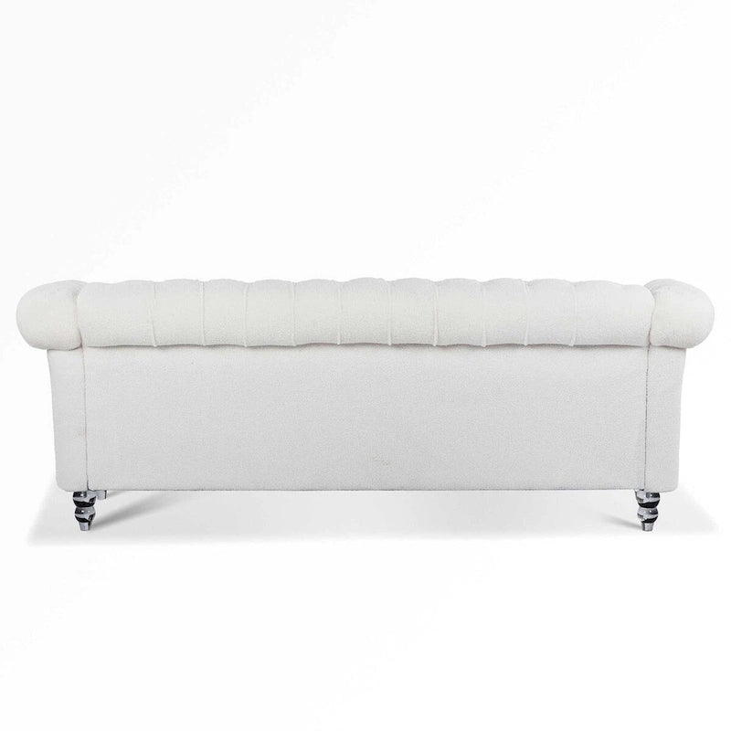 84 White Rolled Arm Chesterfield 3 Seater Sofa Couch