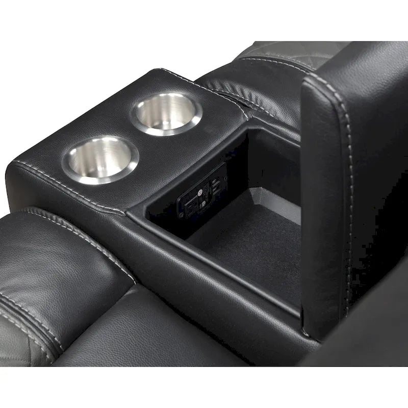 Liam 77 Inch Manual Recliner Loveseat, Cupholder Console, Gray Faux Leather