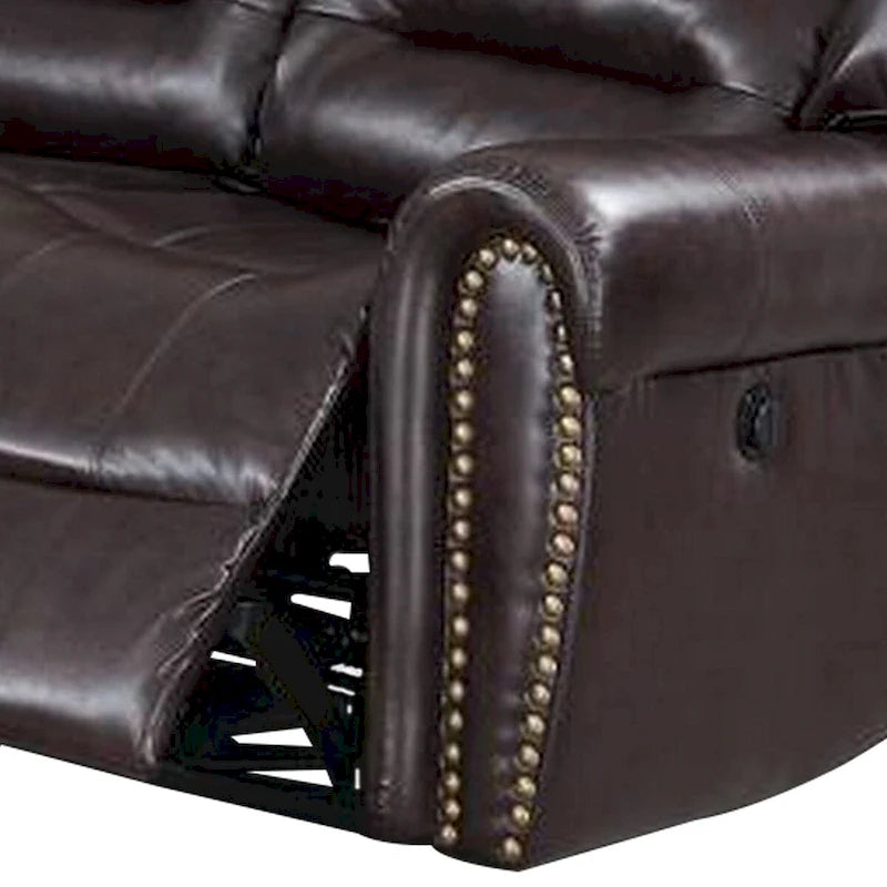 Qox Power Reclining Sectional Sofa Set, USB Port, Bonded Leather, Brown