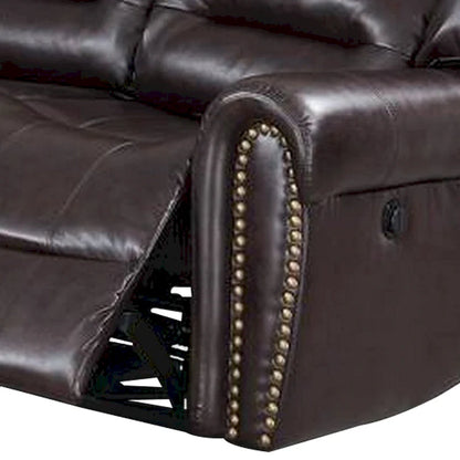 Qox Power Reclining Sectional Sofa Set, USB Port, Bonded Leather, Brown