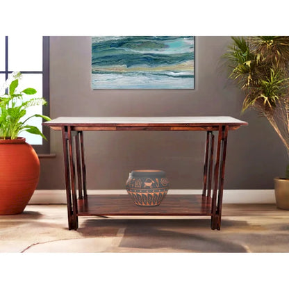Acacia Wood Architectural Console Table with Shelf