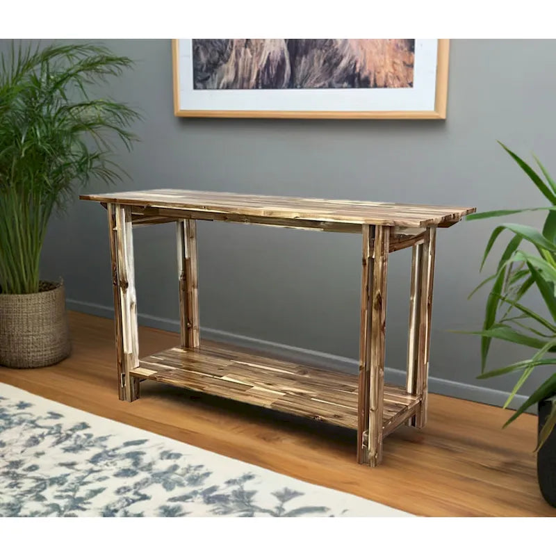 Acacia Wood Architectural Console Table with Shelf