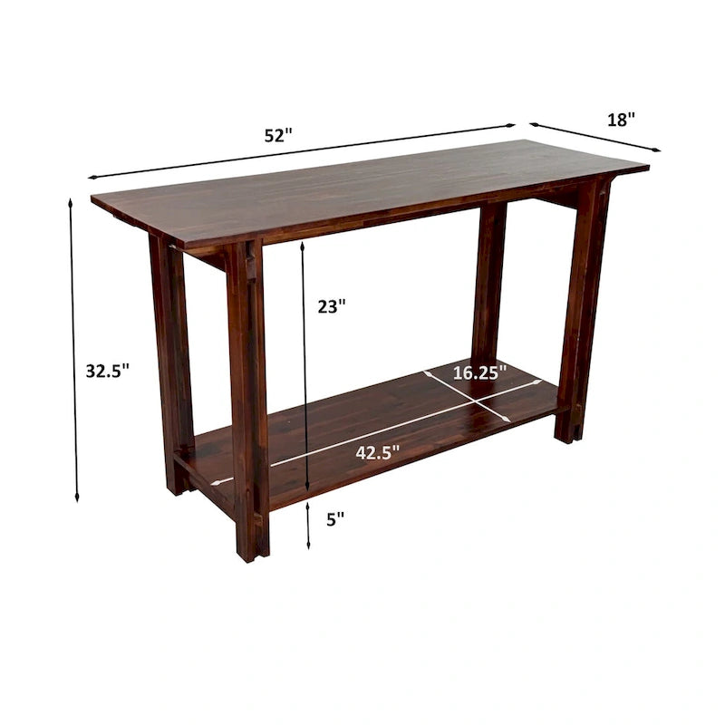 Acacia Wood Architectural Console Table with Shelf
