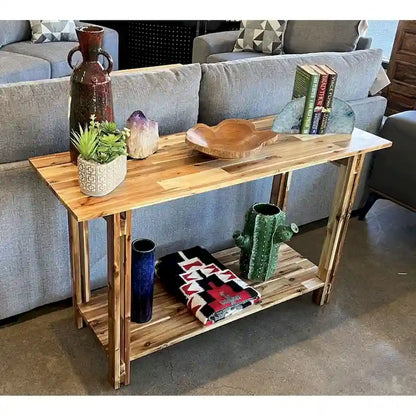 Acacia Wood Architectural Console Table with Shelf