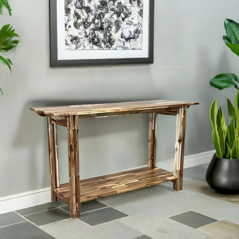 Acacia Wood Architectural Console Table with Shelf