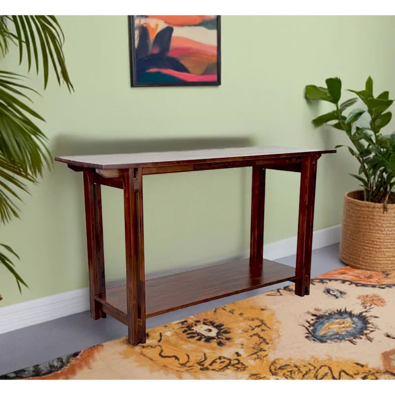 Acacia Wood Architectural Console Table with Shelf