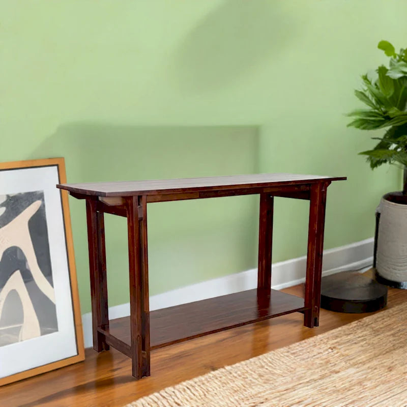 Acacia Wood Architectural Console Table with Shelf