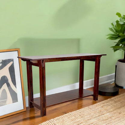 Acacia Wood Architectural Console Table with Shelf