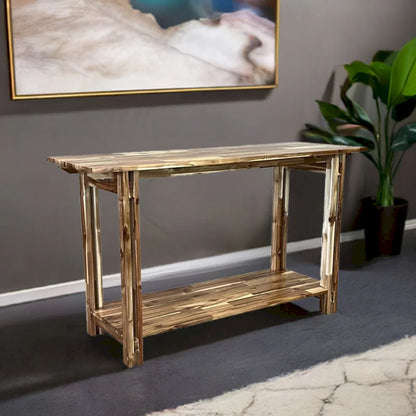 Acacia Wood Architectural Console Table with Shelf