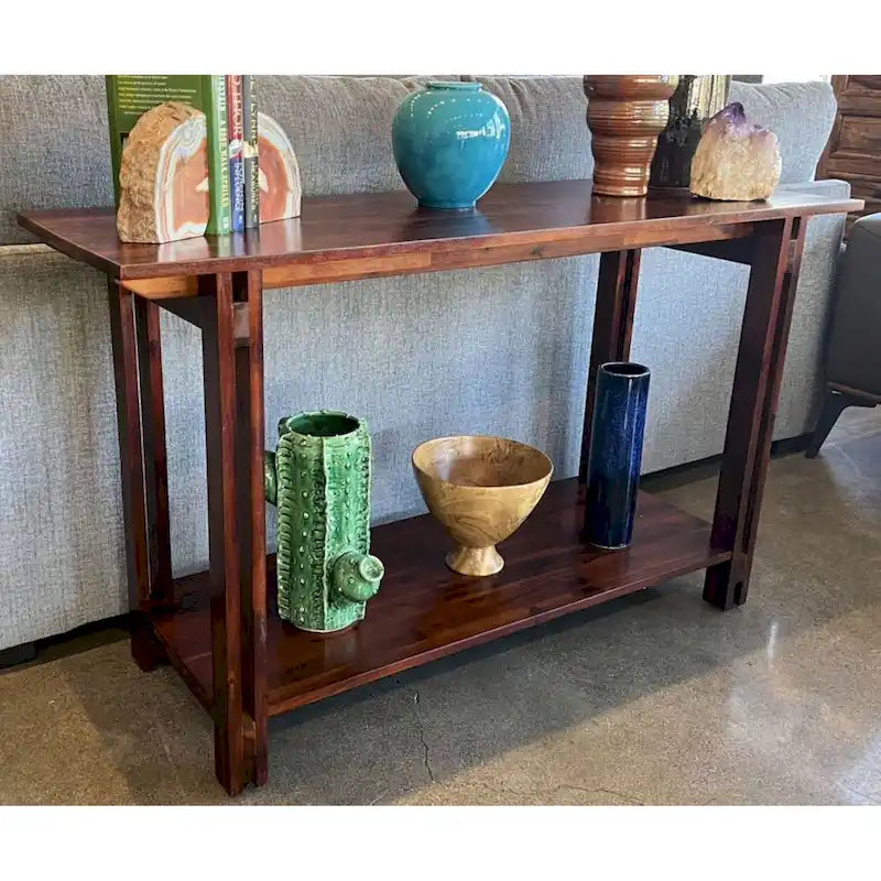 Acacia Wood Architectural Console Table with Shelf