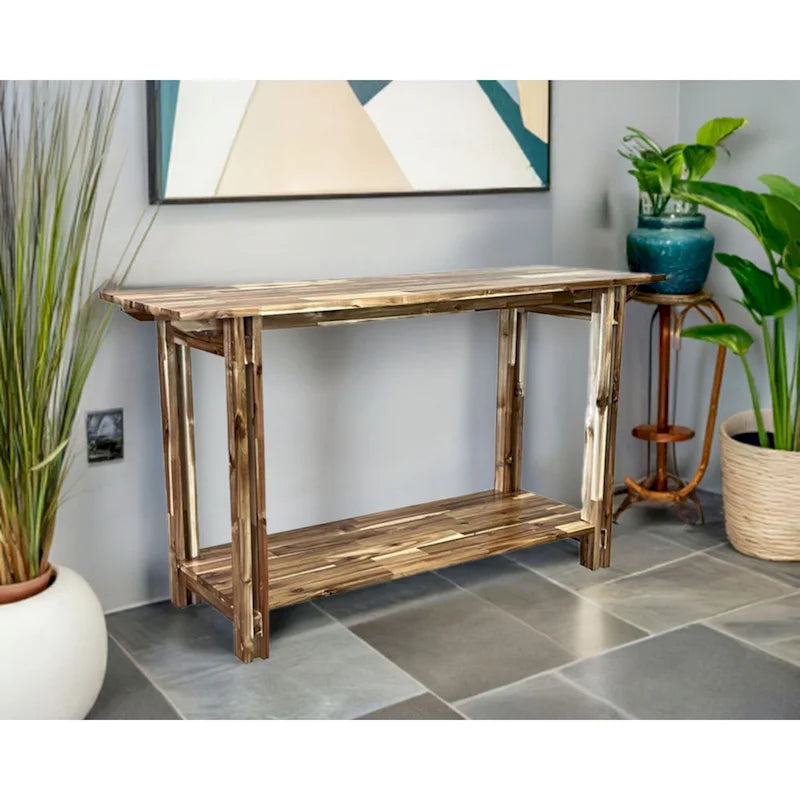 Acacia Wood Architectural Console Table with Shelf