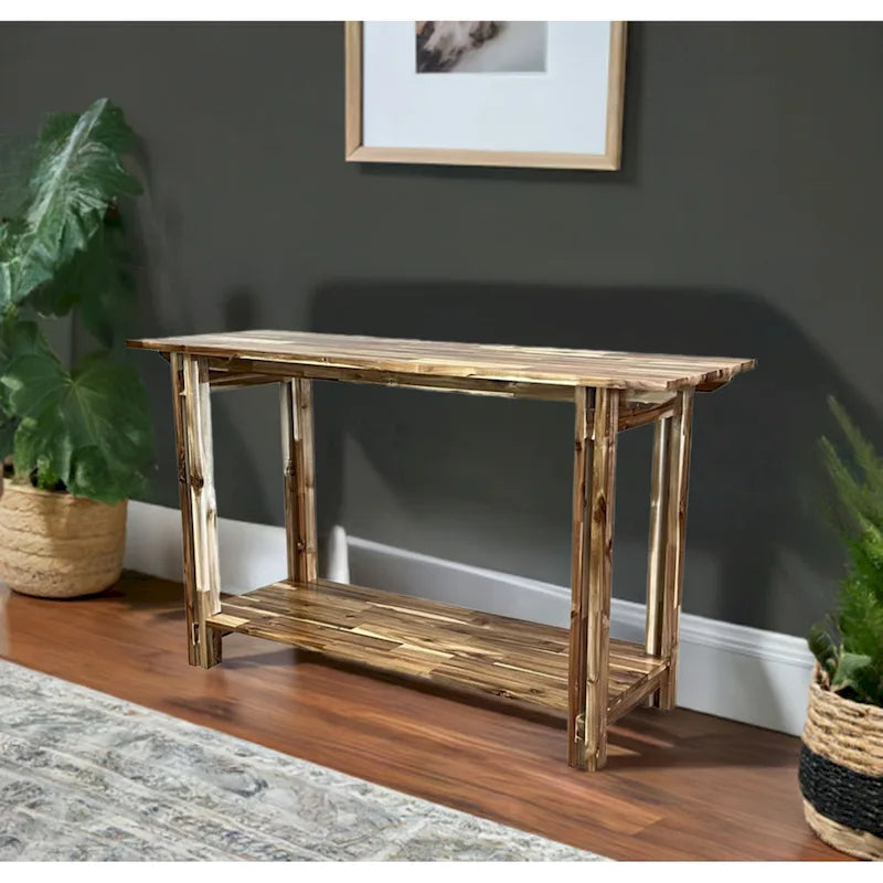 Acacia Wood Architectural Console Table with Shelf