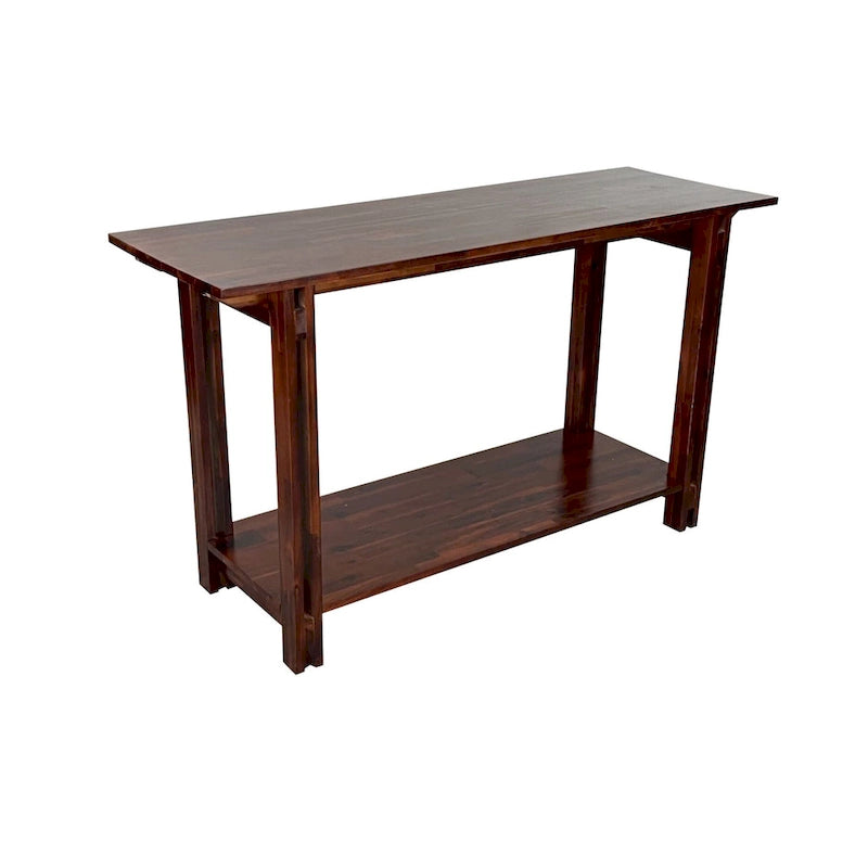 Acacia Wood Architectural Console Table with Shelf