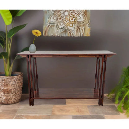 Acacia Wood Architectural Console Table with Shelf
