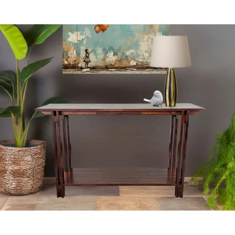 Acacia Wood Architectural Console Table with Shelf
