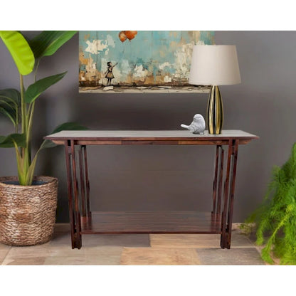 Acacia Wood Architectural Console Table with Shelf