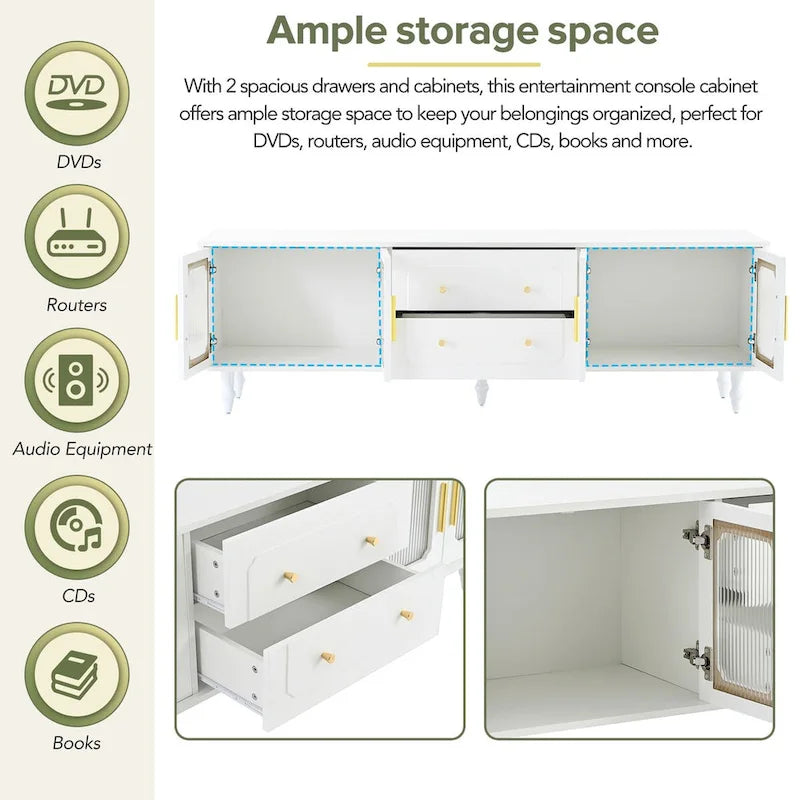 Practical Media Console with 2 Drawers and Cabinets