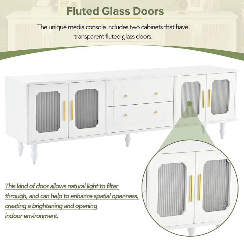 Practical Media Console with 2 Drawers and Cabinets