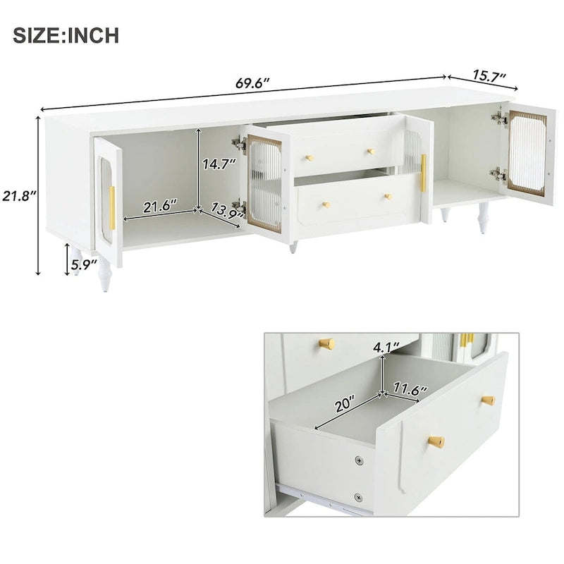 Practical Media Console with 2 Drawers and Cabinets