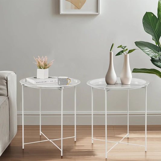 Javlergo Set of 2 Folding Round TV Tray Tables, Small Round Steel Side Table, No Assembly Required - 18.5 x 18.5 x 19.7 in