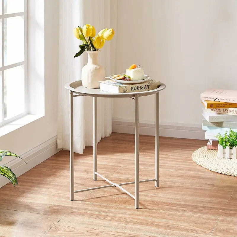 Javlergo Set of 2 Folding Round TV Tray Tables, Small Round Steel Side Table, No Assembly Required - 18.5 x 18.5 x 19.7 in