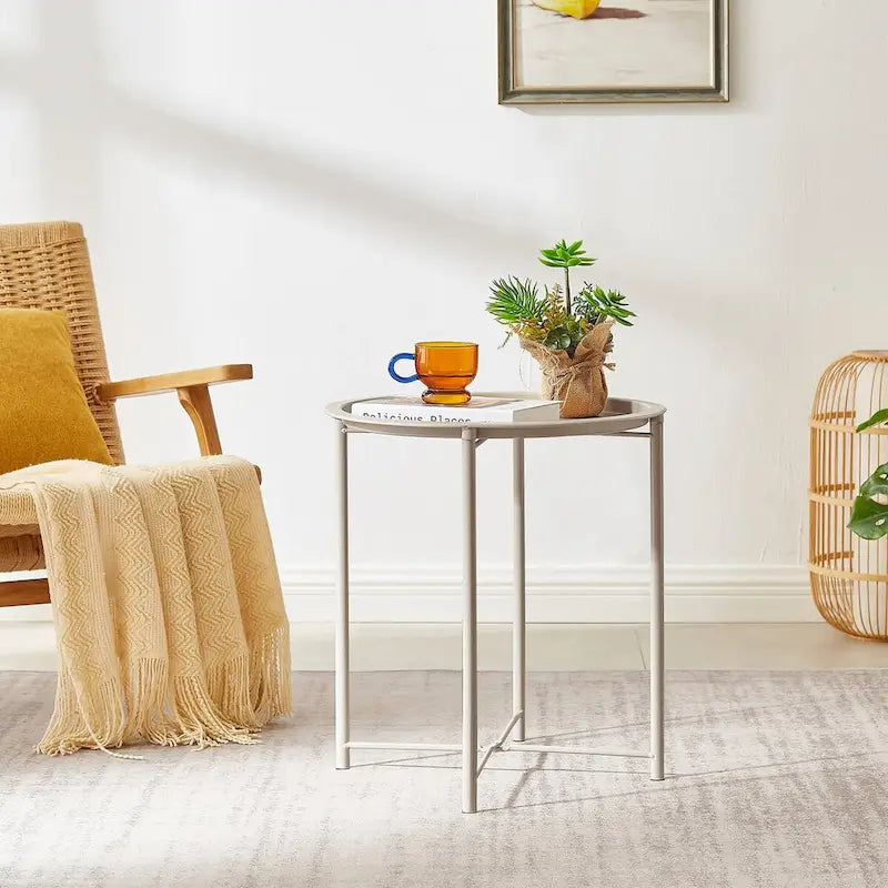 Javlergo Set of 2 Folding Round TV Tray Tables, Small Round Steel Side Table, No Assembly Required - 18.5 x 18.5 x 19.7 in