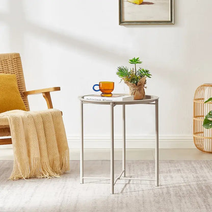 Javlergo Set of 2 Folding Round TV Tray Tables, Small Round Steel Side Table, No Assembly Required - 18.5 x 18.5 x 19.7 in