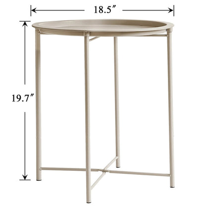 Javlergo Set of 2 Folding Round TV Tray Tables, Small Round Steel Side Table, No Assembly Required - 18.5 x 18.5 x 19.7 in