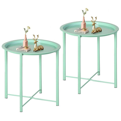 Javlergo Set of 2 Folding Round TV Tray Tables, Small Round Steel Side Table, No Assembly Required - 18.5 x 18.5 x 19.7 in
