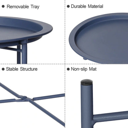 Javlergo Set of 2 Folding Round TV Tray Tables, Small Round Steel Side Table, No Assembly Required - 18.5 x 18.5 x 19.7 in