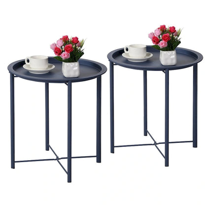 Javlergo Set of 2 Folding Round TV Tray Tables, Small Round Steel Side Table, No Assembly Required - 18.5 x 18.5 x 19.7 in