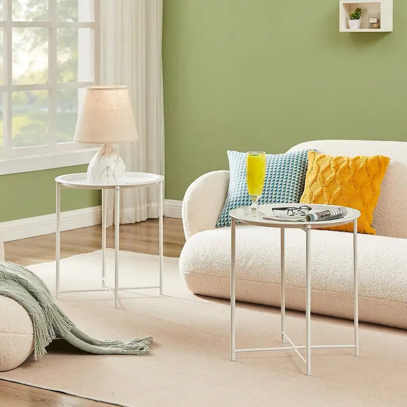 Javlergo Set of 2 Folding Round TV Tray Tables, Small Round Steel Side Table, No Assembly Required - 18.5 x 18.5 x 19.7 in