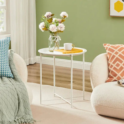 Javlergo Set of 2 Folding Round TV Tray Tables, Small Round Steel Side Table, No Assembly Required - 18.5 x 18.5 x 19.7 in