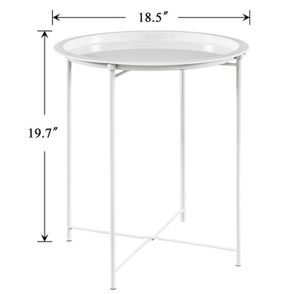 Javlergo Set of 2 Folding Round TV Tray Tables, Small Round Steel Side Table, No Assembly Required - 18.5 x 18.5 x 19.7 in