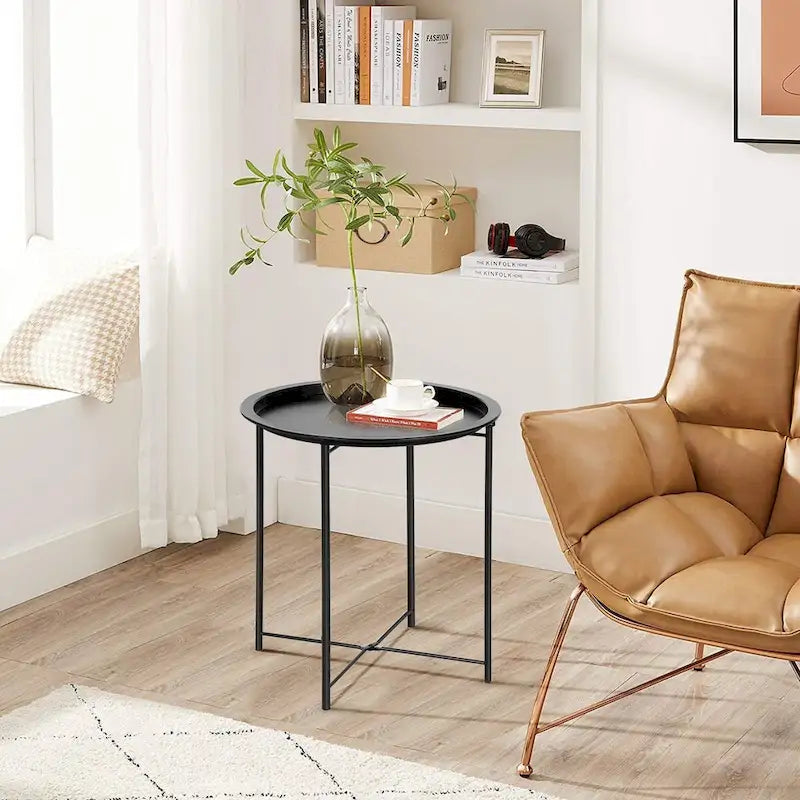 Javlergo Set of 2 Folding Round TV Tray Tables, Small Round Steel Side Table, No Assembly Required - 18.5 x 18.5 x 19.7 in