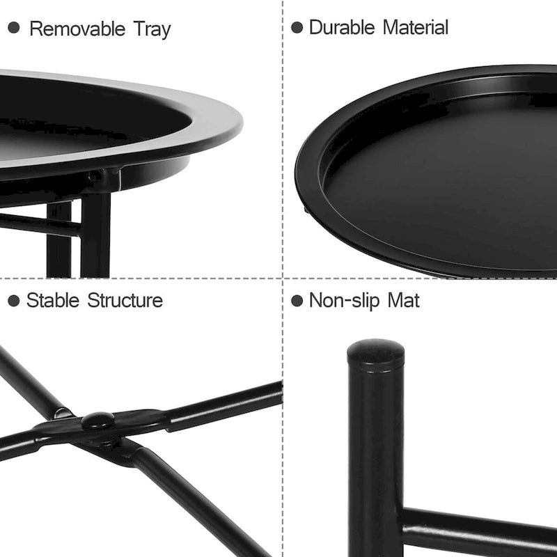 Javlergo Set of 2 Folding Round TV Tray Tables, Small Round Steel Side Table, No Assembly Required - 18.5 x 18.5 x 19.7 in
