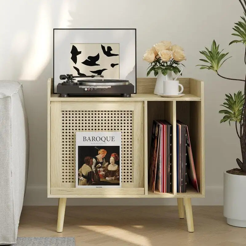 Record Player Stand with Vinyl Storage - 15.74 x 25.98 x 25.19 inches