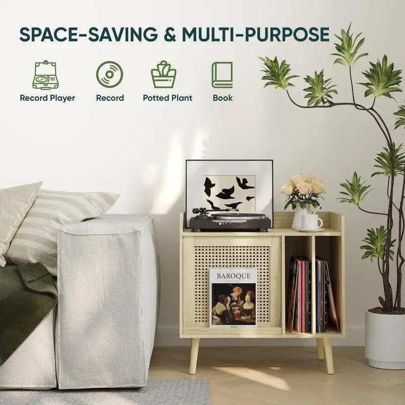 Record Player Stand with Vinyl Storage - 15.74 x 25.98 x 25.19 inches